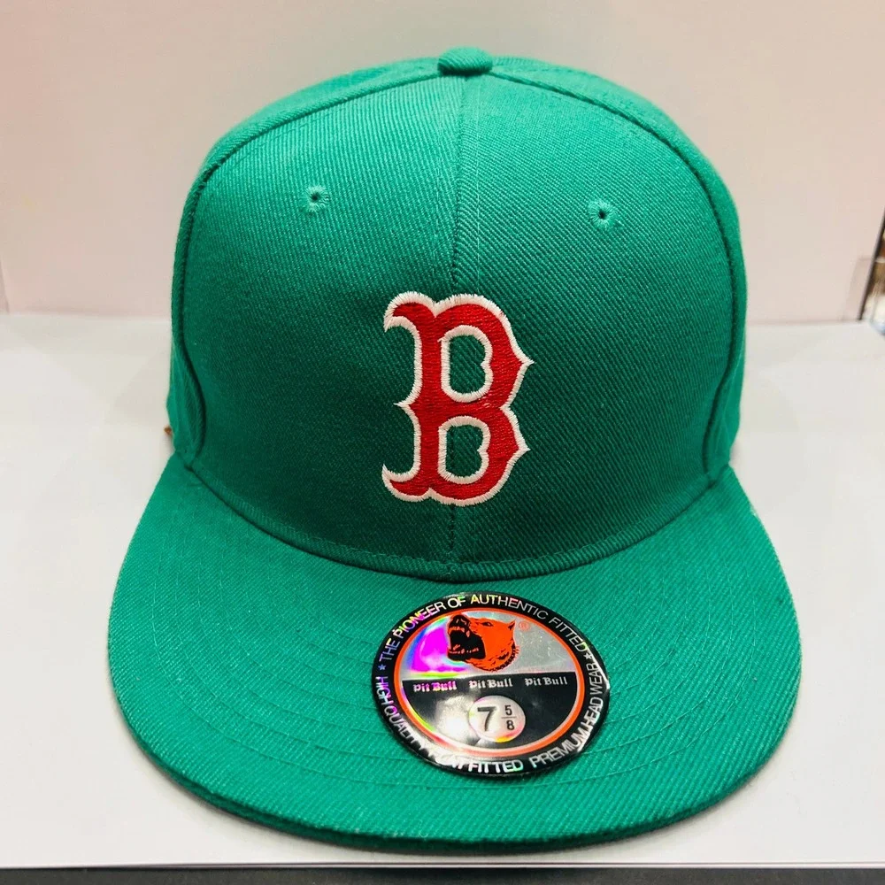 Pit Bull Fitted Hat Mens 7 5/8 Green Embroidered B Logo Flat Brim‎ Cap